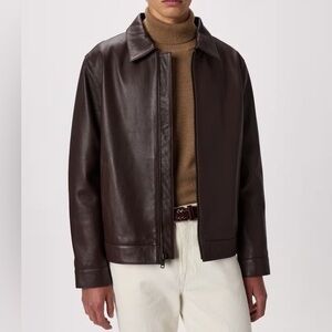Quince Men 100% Leather Harrington Jacket Brown M
